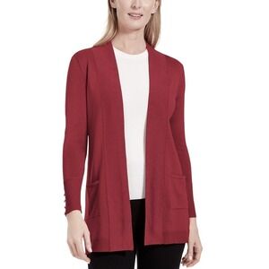 JM Collection Button-Cuff Cardigan Red Star Garnet M